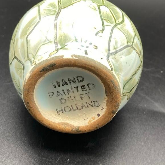 Vintage 1950's Delft Holland Blue Hand Painted Brass &‎ Ceramic Bud Vase 9" - Picture 6 of 10